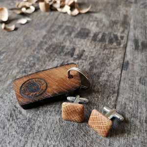 Irish Whiskey Barrel Wooden Cufflinks with Keyring from Whiskey Woodcraft