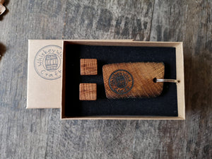 Square Irish Whiskey Barrel Wooden Cufflinks with Keyring